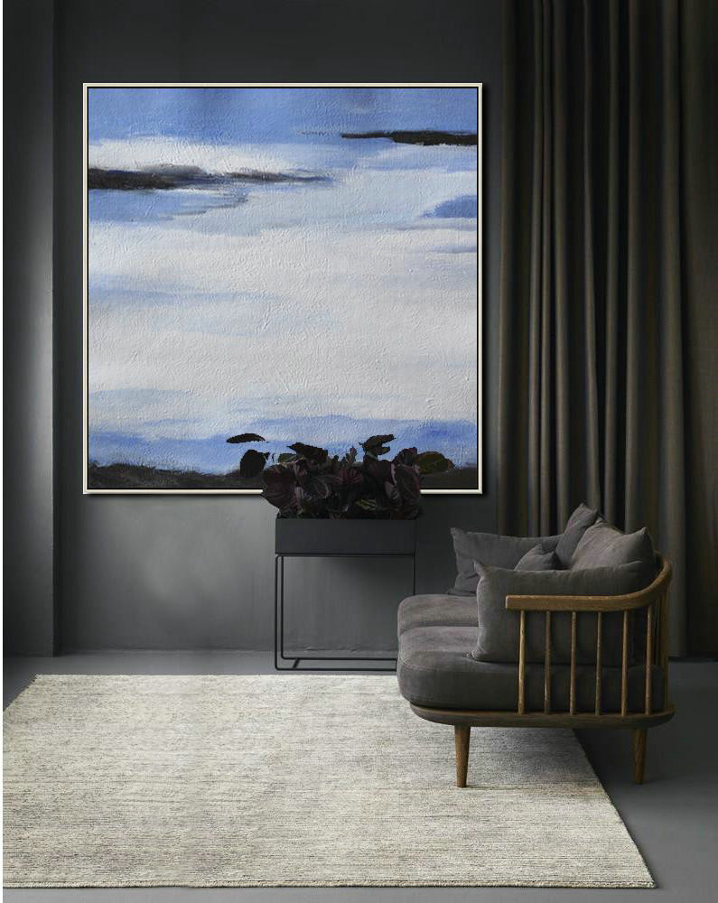 Extra Large Acrylic Painting On Canvas,Oversized Abstract Landscape Painting,Original Art Acrylic Painting,White,Blue,Black.etc